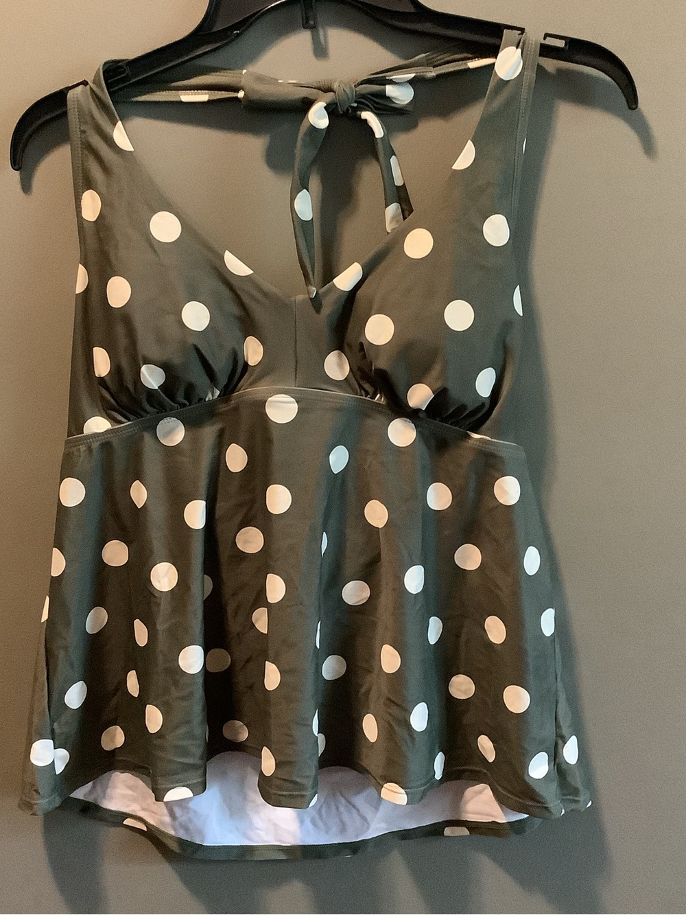 Lands' End Olive Green Polka Dot Tankini Halter Swim Top